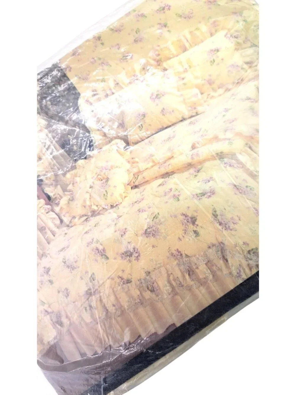 Vintage JC Penney Twin Flat Sheet Sibyl Lavender Beige Floral Lace No-Iron 66x96